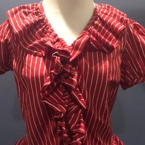 Red and white striped top
